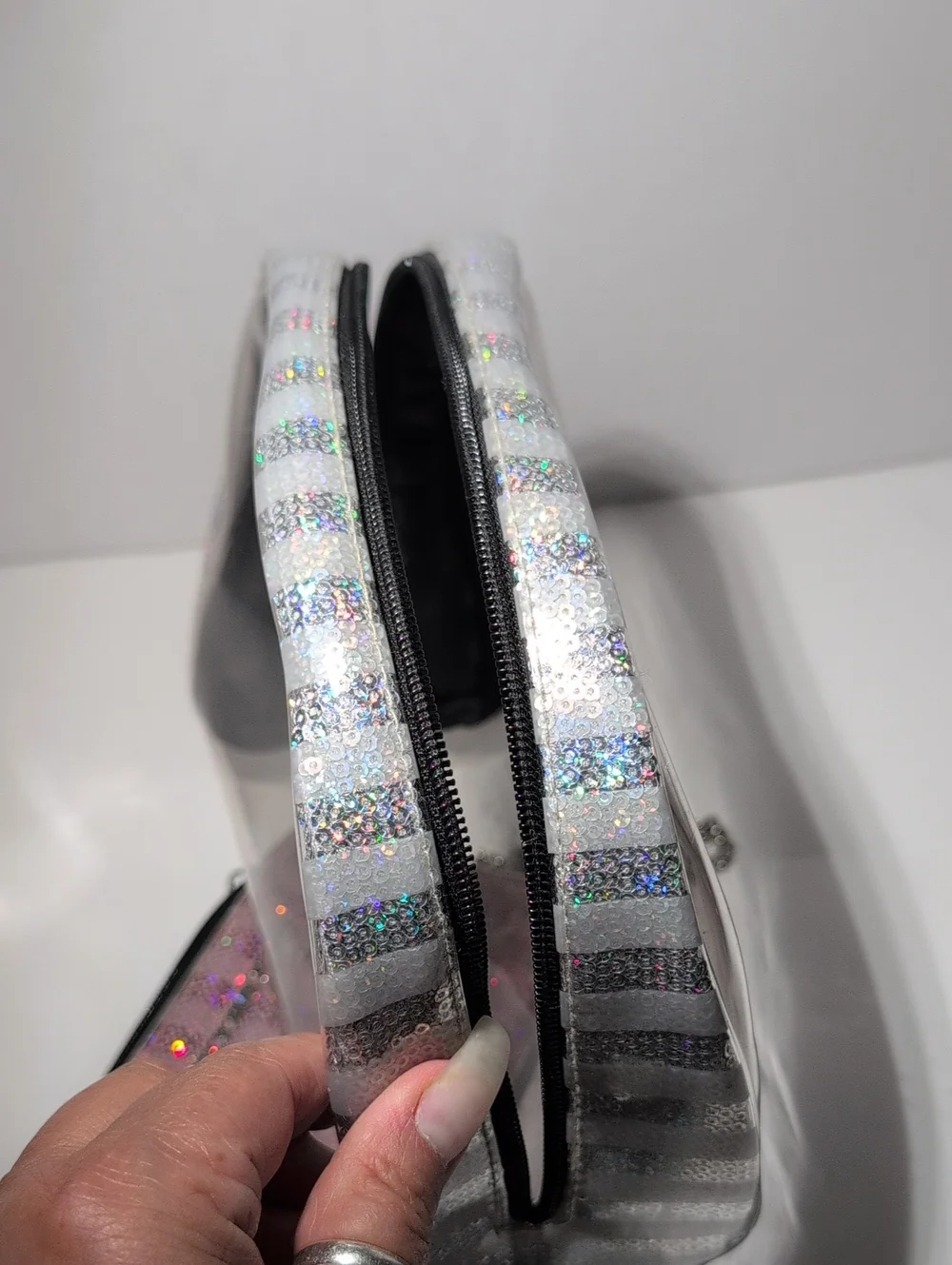 Victoria's Secret Pink Holographic Glitter Wallet with Clear Cosmetic Pouch